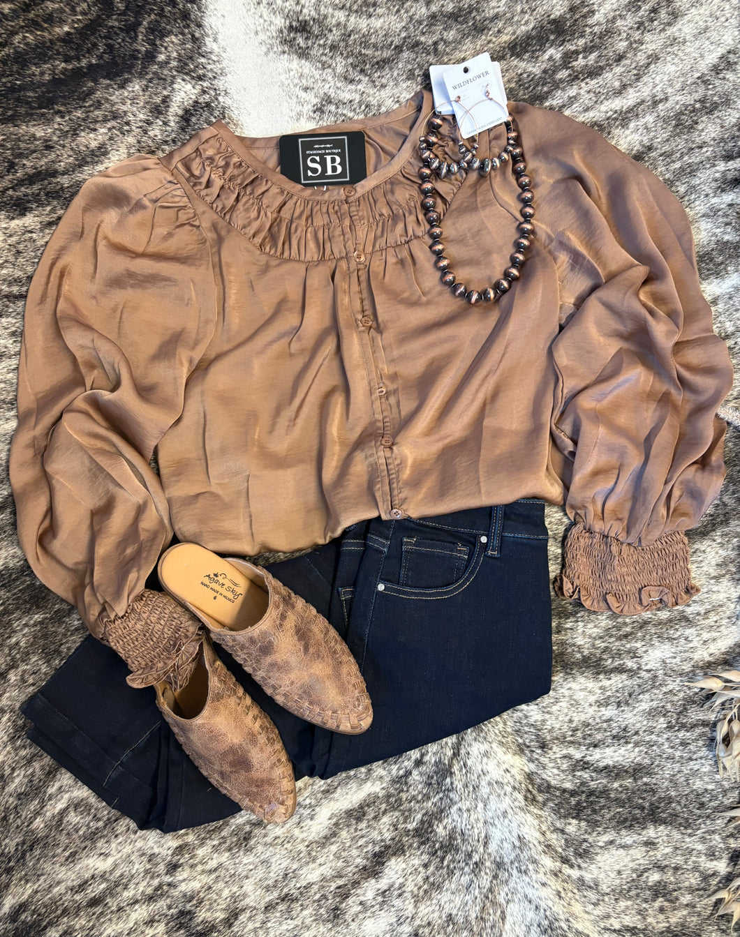 Mocha Mousse Satin Blouse