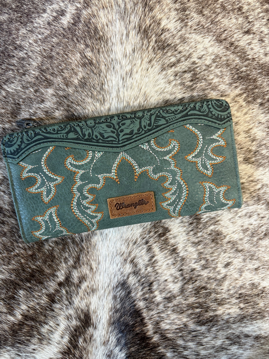 Green Embroidered Bi-fold Wallet