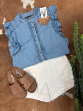 Load image into Gallery viewer, Ruffled Sleeve Light Wash Top
