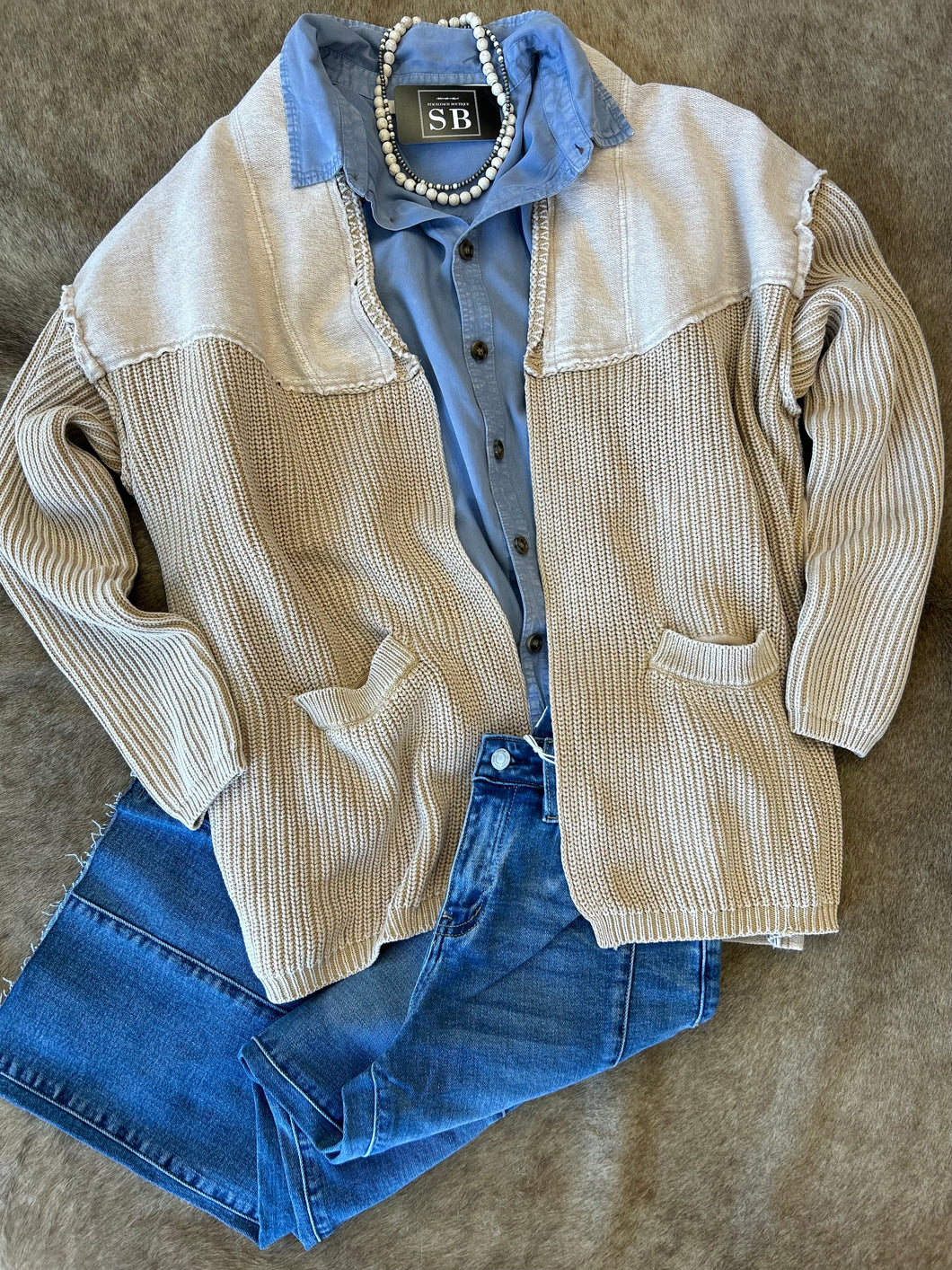 Khaki Knit Sweater Cardigan