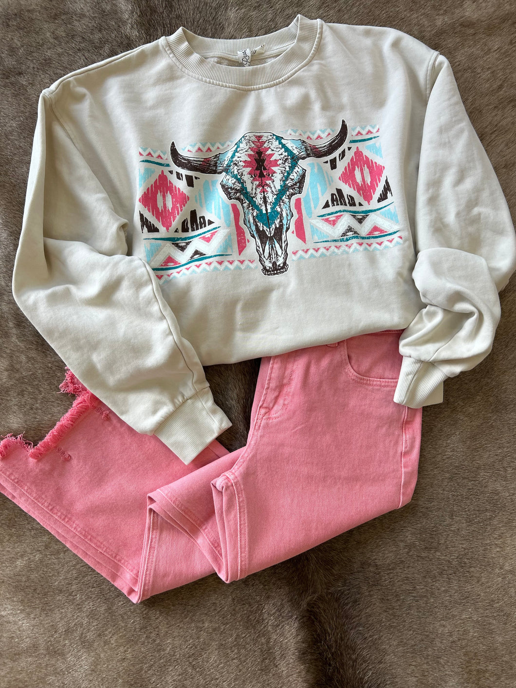 Aztec Pattern Cow Skull Sweatshirt