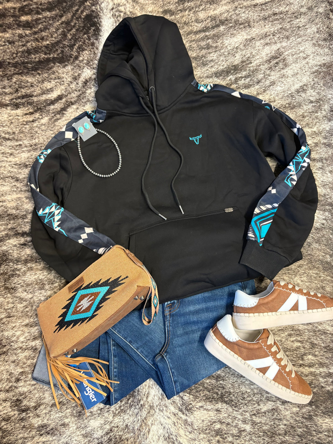 Black Aztec Side Panel Hoodie