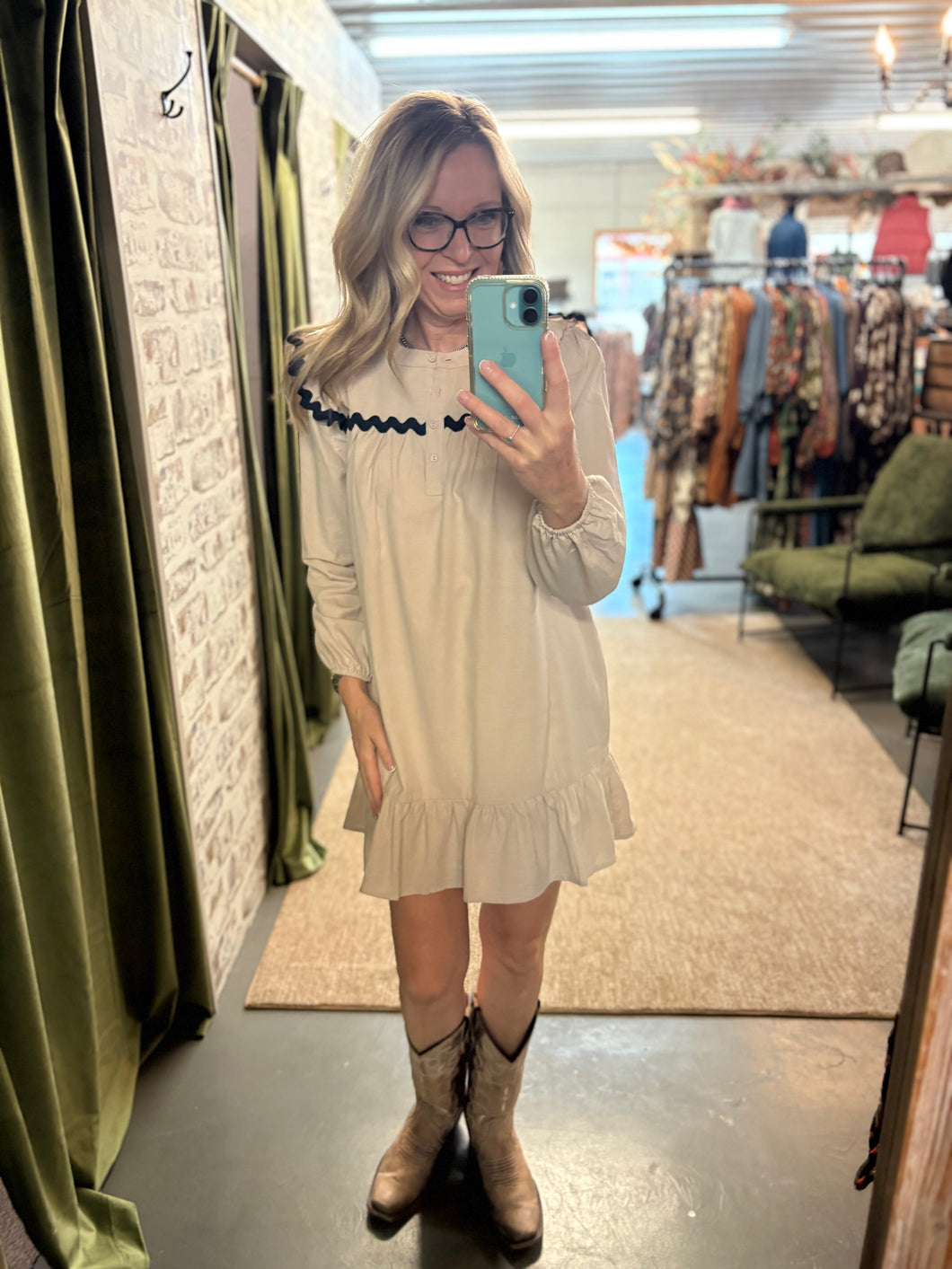 Oatmeal RickRack Trim Dress