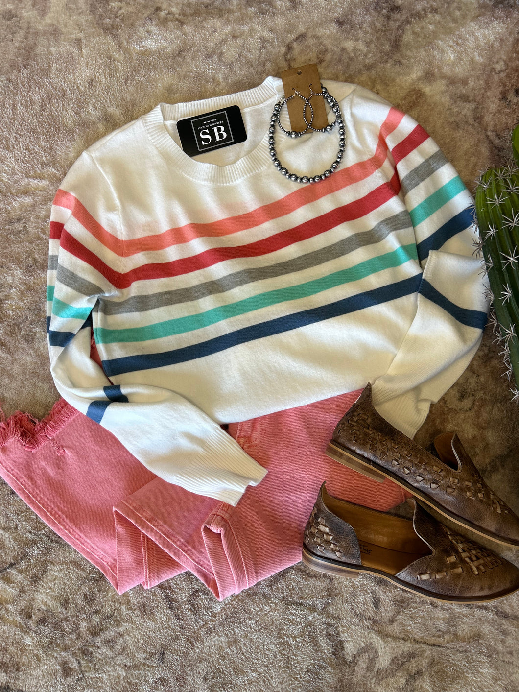Coral/Jade Striped Sweater