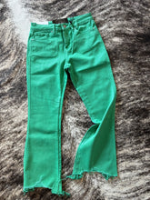 Load image into Gallery viewer, Spring Green Crop Flare Jean
