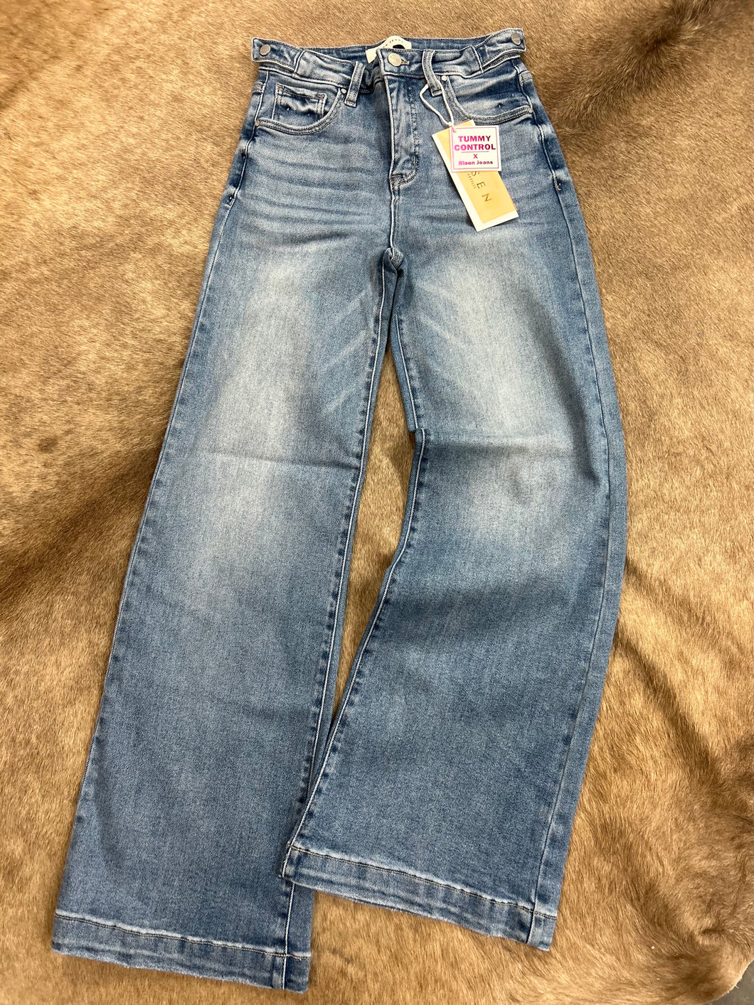 High Rise Adjustable Waist Wide Leg Denim