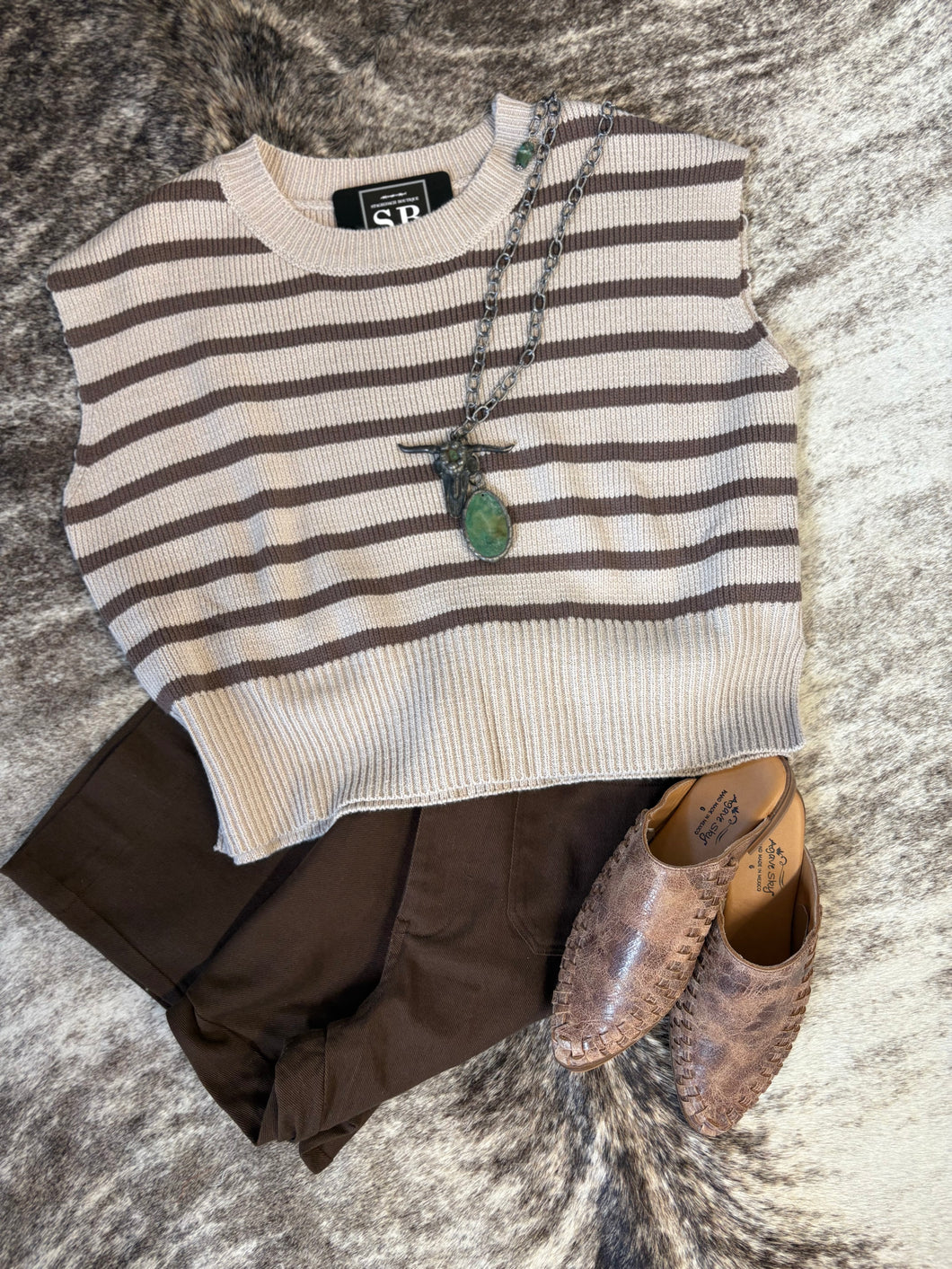 Oatmeal Striped Sleeveless Sweater