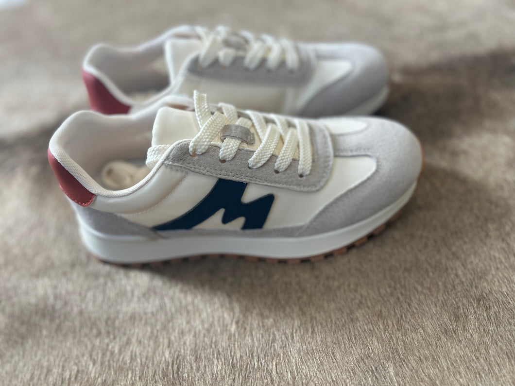 Beige Navy Red Leather Shoes