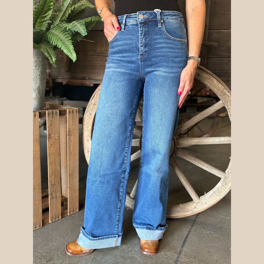 High Rise Wide Leg Cuff Jean