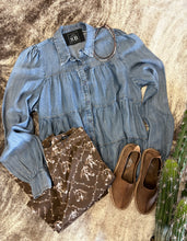 Load image into Gallery viewer, Tiered Chambray Denim Shirt
