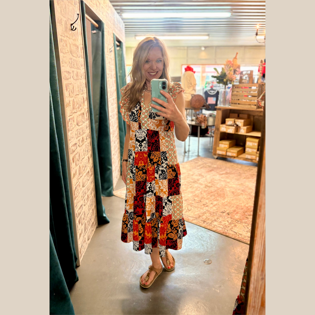 Mixed Patchwork Midi Dress
