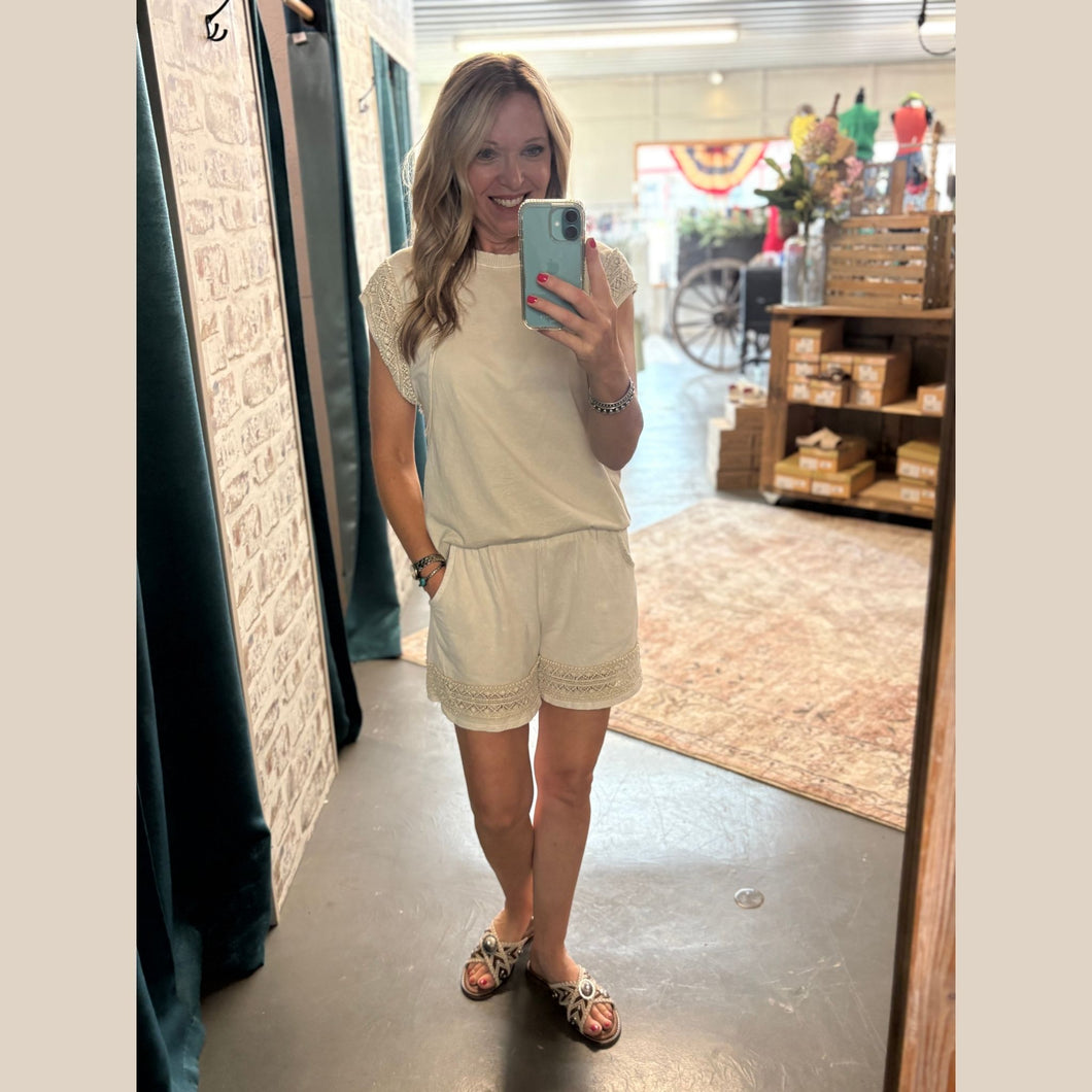 Natural Shorts with Crochet Trim