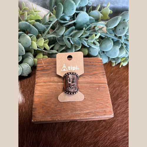 Western cactus cuff ring available in copper and silver.