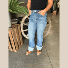 Load image into Gallery viewer, Medium Wash High Rise Straight Cuffed Jean - Stagecoach Boutique
