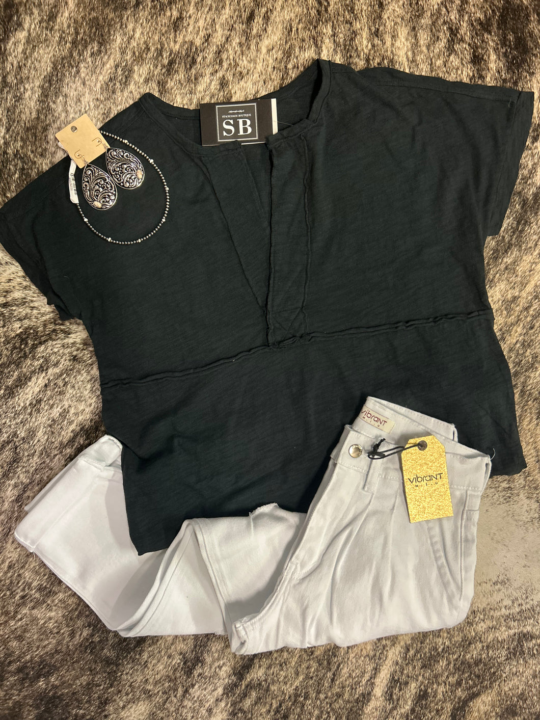 Charcoal Slub V-Neck Tee